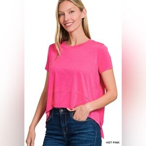 🆕 Zenana SHARK BITE SIDE SLIT SHORT SLEEVE TOP